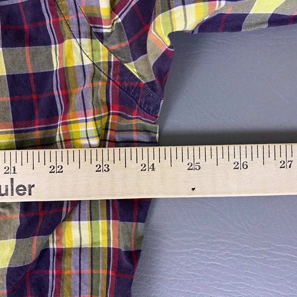 J.Crew 2 Ply‎ Button Down Shirt Men's Size XL Plaid Purple Yellow 100% Cotton